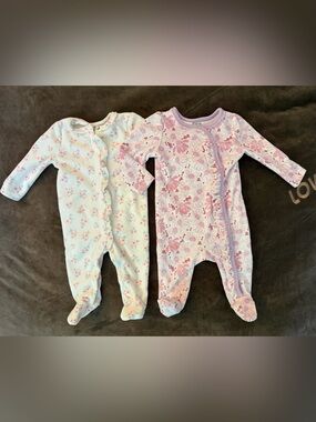 Princess Rose Pink and White Floral Footed One-Piece Sleepers - Set of 2